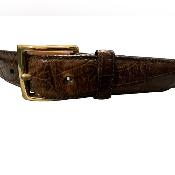 Brown Croc Alligator Grain Cowhide Leather Belt Bold Brass Buckle 36-40" Waist - Picture 8 of 12